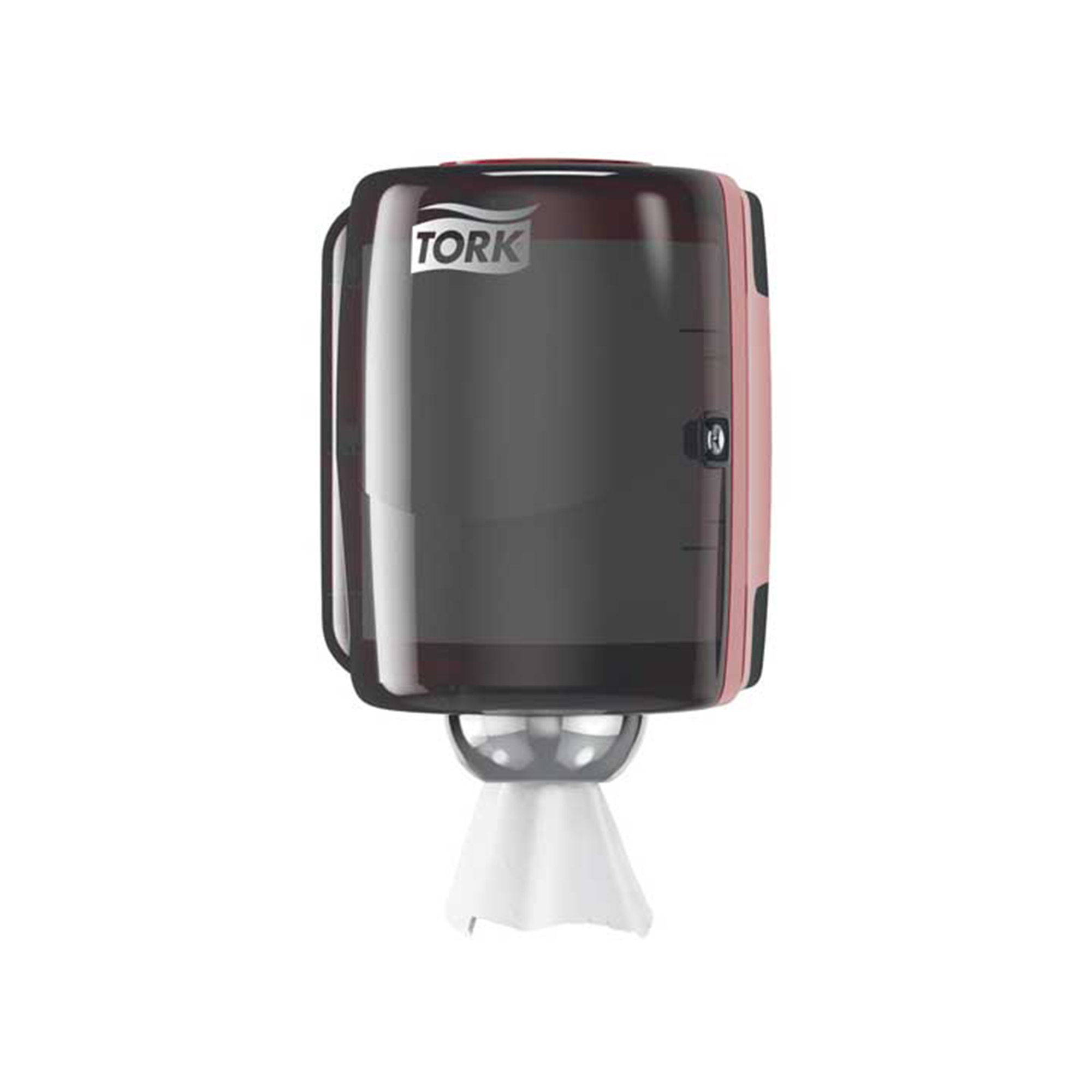 Tork Performance Centerfeed Dispenser — Wall-Mounted, High-Capacity, Hygienic, Red/Smoke, Model# ESS659028